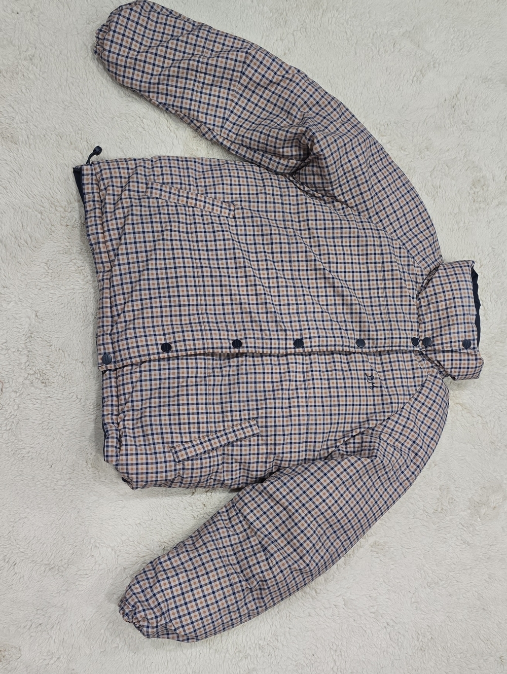 Men's Plaid Puffer Jacket - Beige & Navy